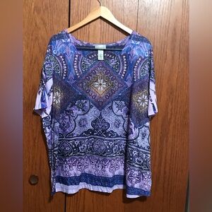 Catherines Size 2X 22/24W Purple Patterned Women's Top Shirt Rhinestones